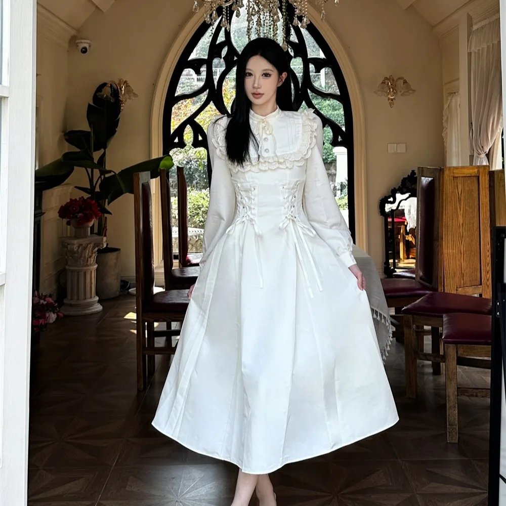 Осенне-зимняя женская одежда French sle Palace Sle White First Love Temperament облегающее талию