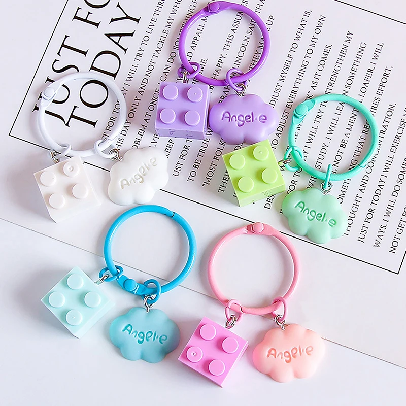 

Cute Clouds Keychain Building Block Pendant Key Ring Backpack Car Charms Decoration Bag Accessories