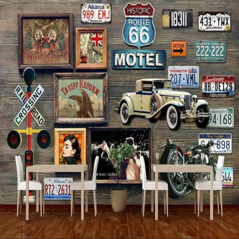 Фреска для номерного знака Route 66 Настенные обои бара фоновые картина гостиной