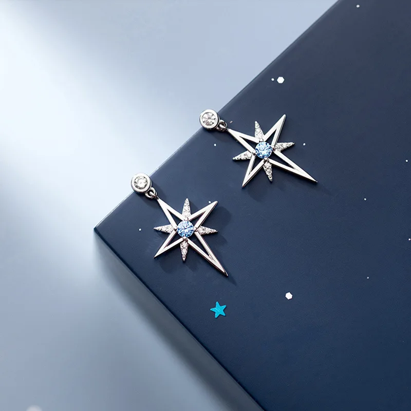 

Sterling Silver Eight-pointed Star Earrings Stainless Steel Simple Star Earrings 2021 New Trendy High-end Ear Jewelry Women
