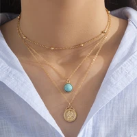 punk simple gold color thin chains collar choker necklace for women fashion green stone pendant necklaces indian jewelry neck