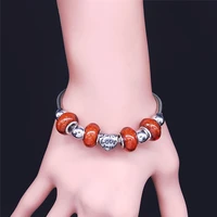 2022 fashion love heart charm bracelet stainless steel silver color bead womens bracelets bangle jewelry pulsera mujer bxs07