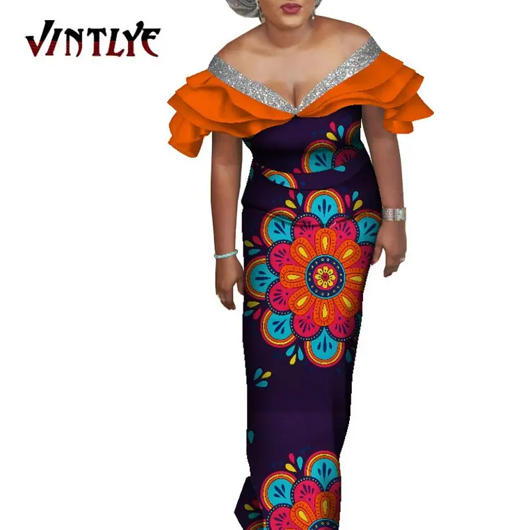 African Dresses for Women Sexy Lady Eveing Dress Gowns Floral Print Maxi Dasiki Party Dress African Clothes WY365