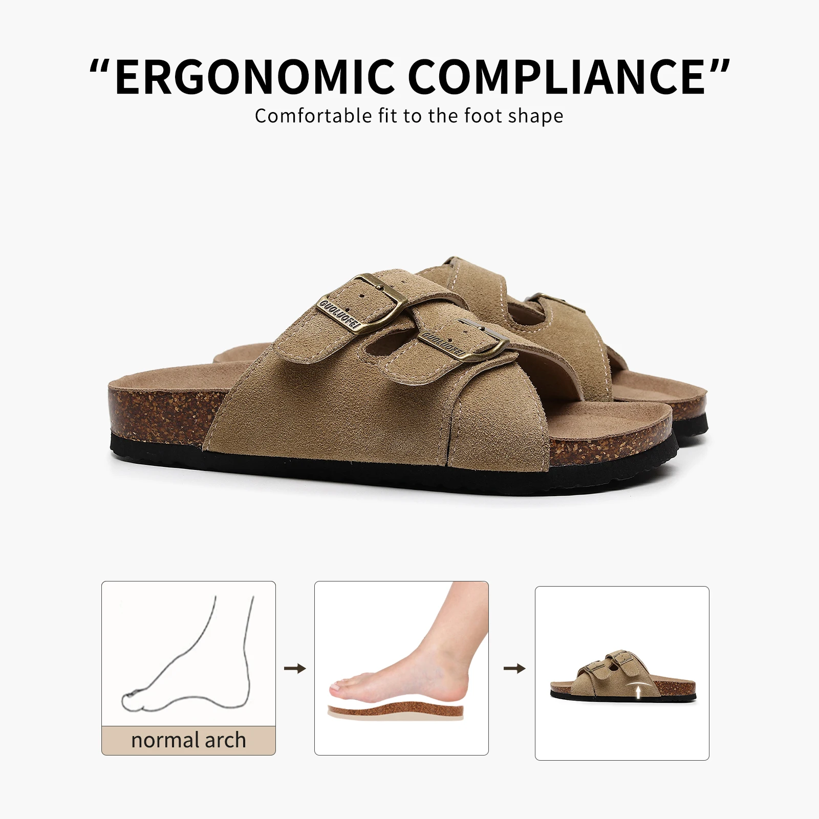 Фото Birken New Arizona Cork Slippers Женские сандалии на плоской подошве с пробковой подставкой, шлепанцы с открытым носком, регулируемые летние слипоны №5
