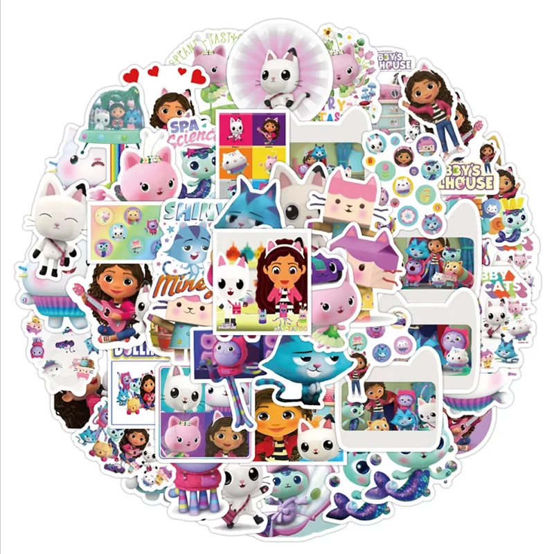 50Pcs New Gabby Dollhous CatsTheme For Girl Boy Birthday Gift Party Decor Baby Shower Supplies Sticker