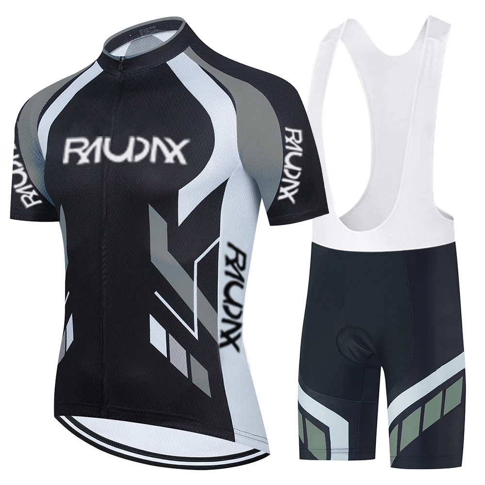 

Raudax 2022 New Men Summer Cycling Jersey Set Bicycle Clothing Breathable Short Sleeve Shirt Uniform Bike Bib Shorts 19D Pad
