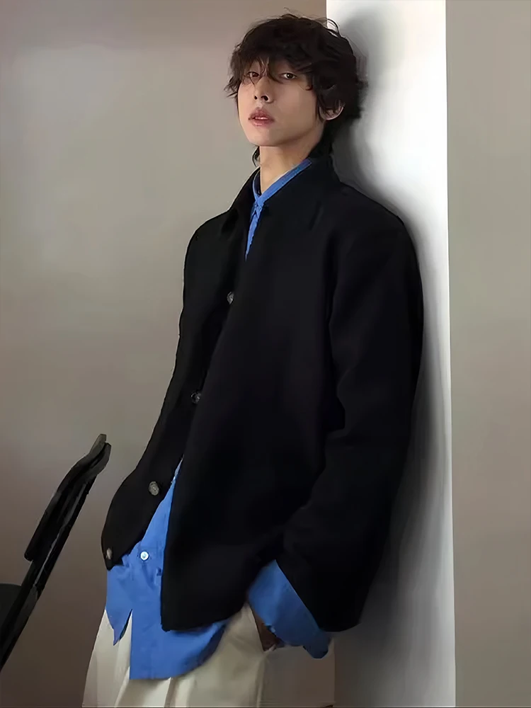 Черный вязаный кардиган с лацканами мужской зимний свитер Lazy High Sense Cleanfit верхняя