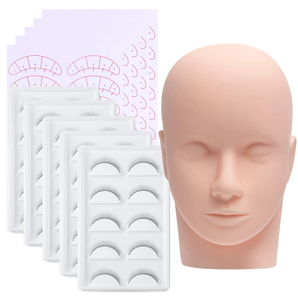 Mannequin Head for Eyelash Extension With Practice Eyelashes Silicone Mannequin Head Eye Pads Lash Extension Supplies Kits