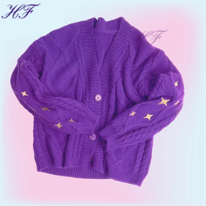 

2023 Speak Style Now Purple Cardigan Women Winter Tay Star Embroidered Cardigan Lor Knitted Sweater Autumn Swif T Y2K Cardigan