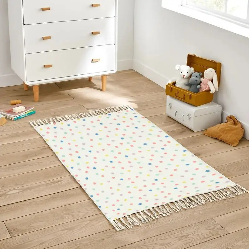 

Dot Fluffy Carpet For Living Room With Tassels White Hairy Bedroom Rug For Kids Plush Nursery Play Mat For Children Foot Mats