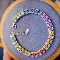 natural blue bracelet genuine sterling silver womens bracelet rainbow color gradient stones