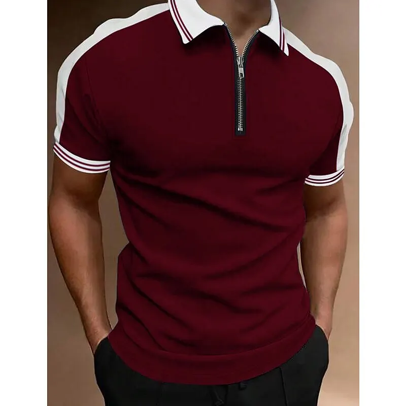 

Men Solid Polo Shirt Golf Apparel Casual Top Stripe Printed Zipper Pullover Simple Fashion Polo Shirt High Quality Men Clothing