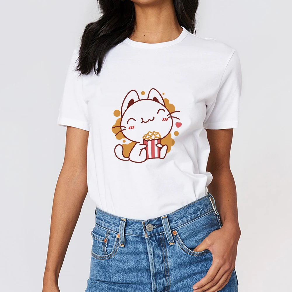 

Woman T-shirts Cartoon Milky Tea Print Short Sleeves 2022 Summer Young Trend Vintage White Streetwear Fashion Casual Clothing