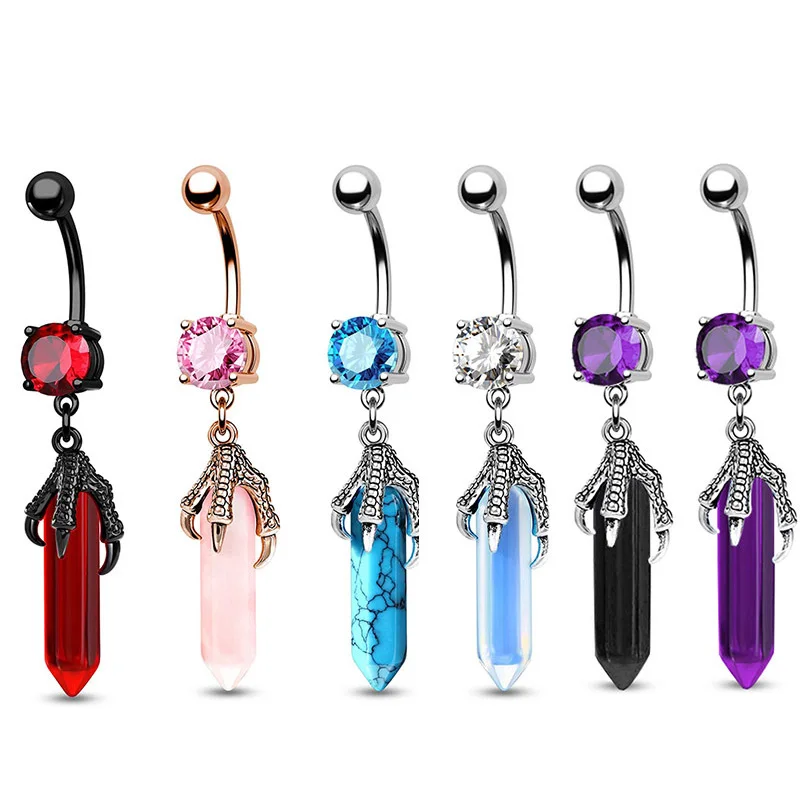 

1pc Crystal Navel Piercing Belly Button Rings Stainless Steel Bar Dangling Ombligo Belly Stud Barbell for Women Body Jewelry 14G