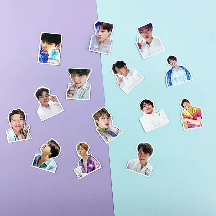 

Wholesale Kpop EXO Bangtan Boys Cartoon Paper Team Stickers For Refrigerator Car Helmet DIY Gift Box Decal Notebook Skate Gifts
