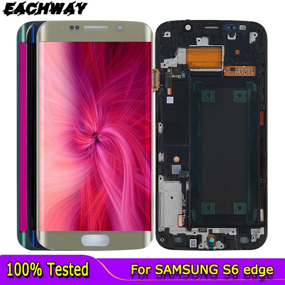 Купи SUPER AMOLED дисплей для SAMSUNG Galaxy S6 edge, ЖК-дисплей с рамкой G925 G925F, сенсорный экран с дигитайзером 5, 1 дюйма для Samsung S6 Edge, дисплей за 2,951 рублей в магазине AliExpress