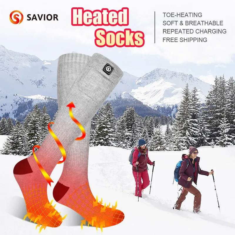 SNOW DEER Rechargeable Heated Sock Winter Electric Heated Skiing Socks Thermal Stocking Men Women For Motorcycle Cycling
