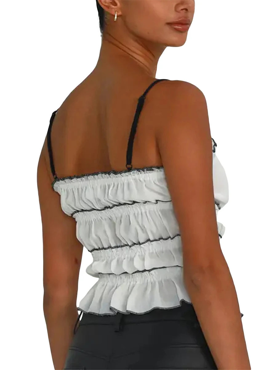 

Nensiche Y2k - Camisola de verano para mujer color sólido sin mangas espalda descubierta fruncida mini chaleco ajustado