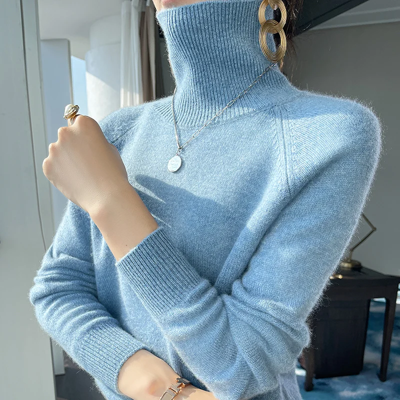 Autumn And Winter New Women's Close Fitting Fine Cashmere Shirt Fashion High Lapel Pullover Soft And Elegant Knitted Warm Sweate enlarge