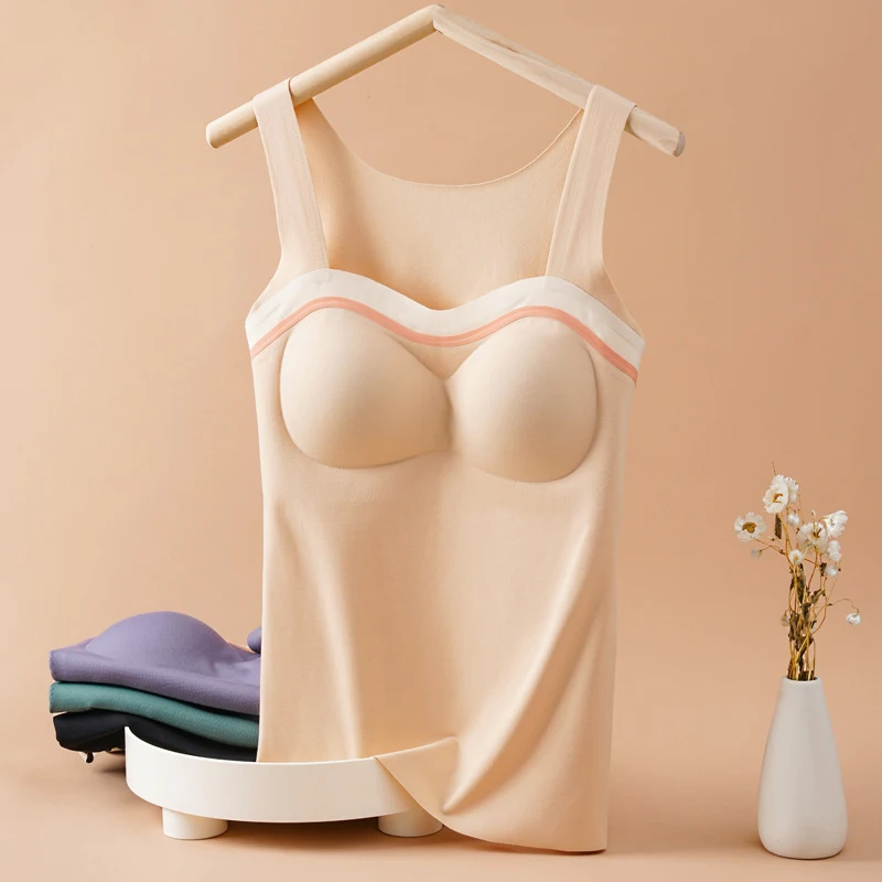Women Thermal Lingerie 1PC Winter Top Vest Thermo Underwear Push Up Detachable Seamless Padded Bra High Elasticity Intimate