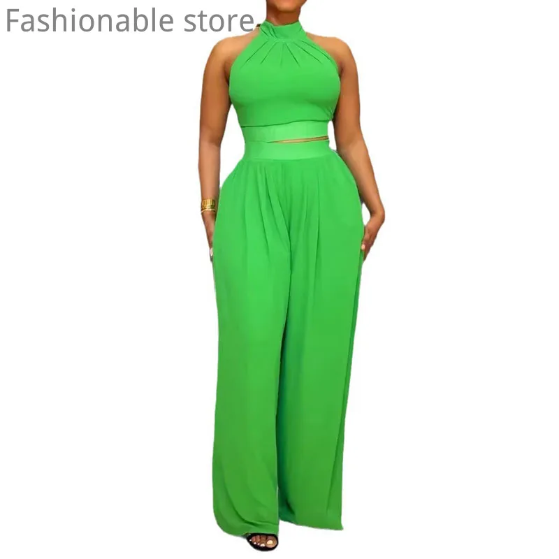 Женский Повседневный однотонный комплект из двух предметов: верх с лямкой на шее