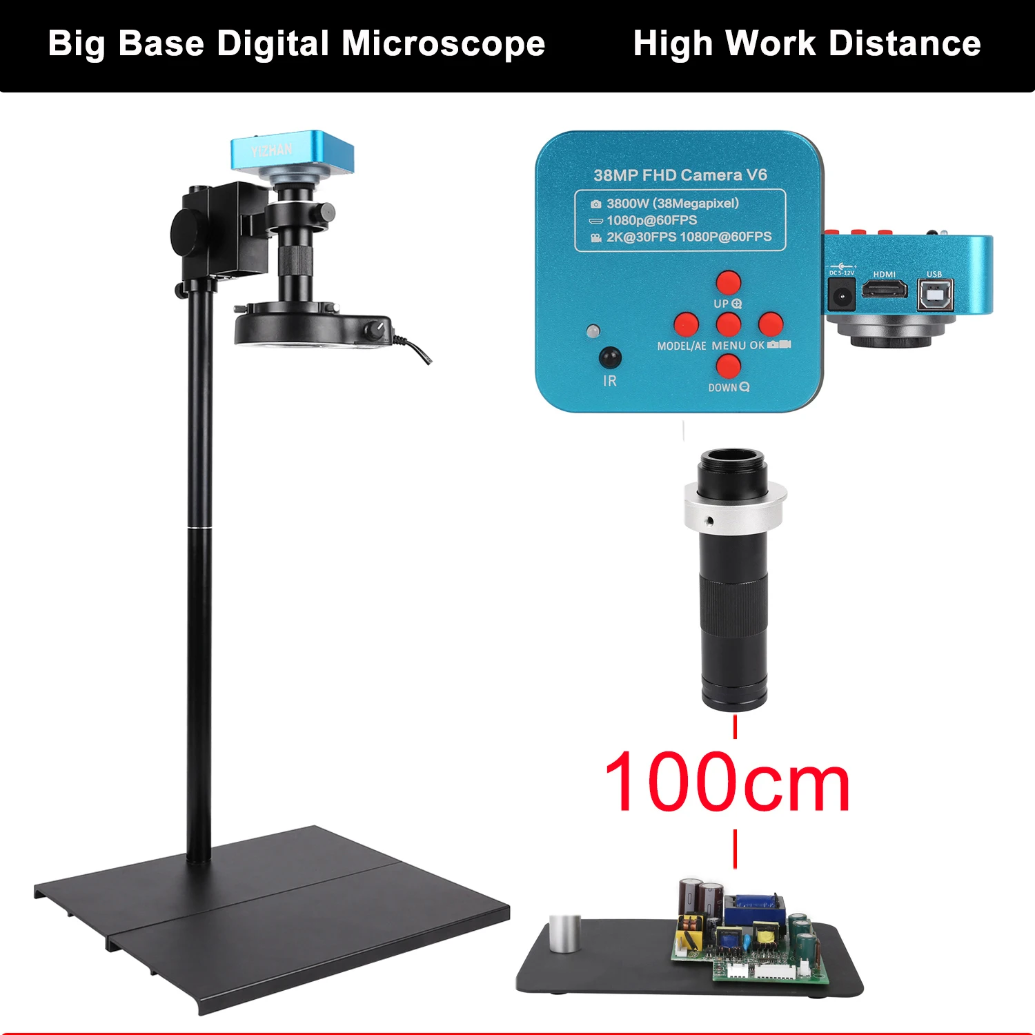 Цифровой микроскоп Yizhan, промышленный HDMI USB VGA видеомикроскоп ...