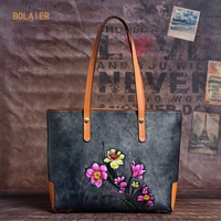 bolaier handbags for women 2022 designer luxury tote bag vintage one shoulder messenger leather bag delicate flower pattern bols