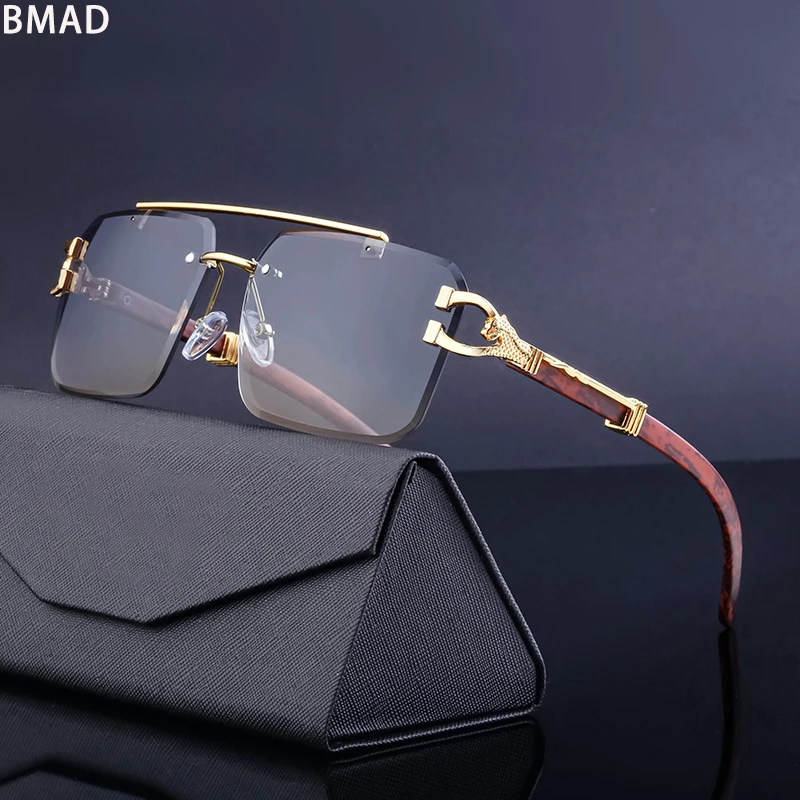 

2023 Wood Grain Sunglasses For Men Rimless Sunglasses Women Vintage Glasses Fashion Luxury Dropshipping Lunette De Soleil Homme