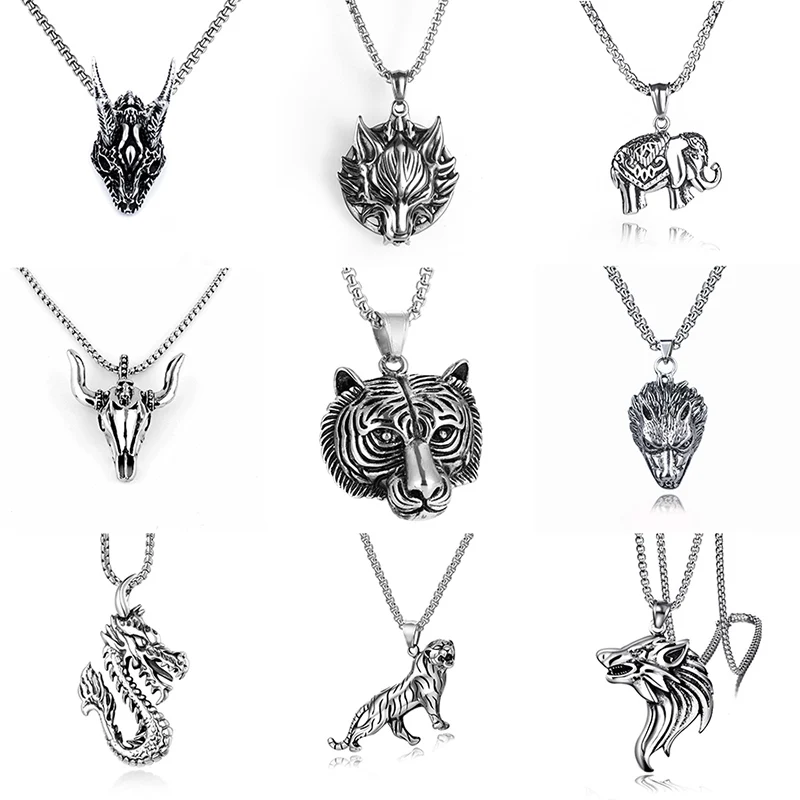 Gothic Devil Sheep Head Skull Chain Necklaces for Men Fangs Punk Rock Animal Pendant Necklace Viking Amulet Jewelry Gift