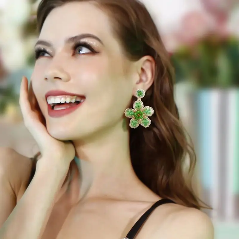 

Bohemian Earrings For Women Fashion Creative Temperament Handmade Braided Rice Beads Flower Earrings Girls Holiday Party Gift