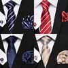 Fashion Brand Festive Present Tie Pocket Squares Cufflink Set Necktie For Men Shirt Accessories Gold Plaid 3