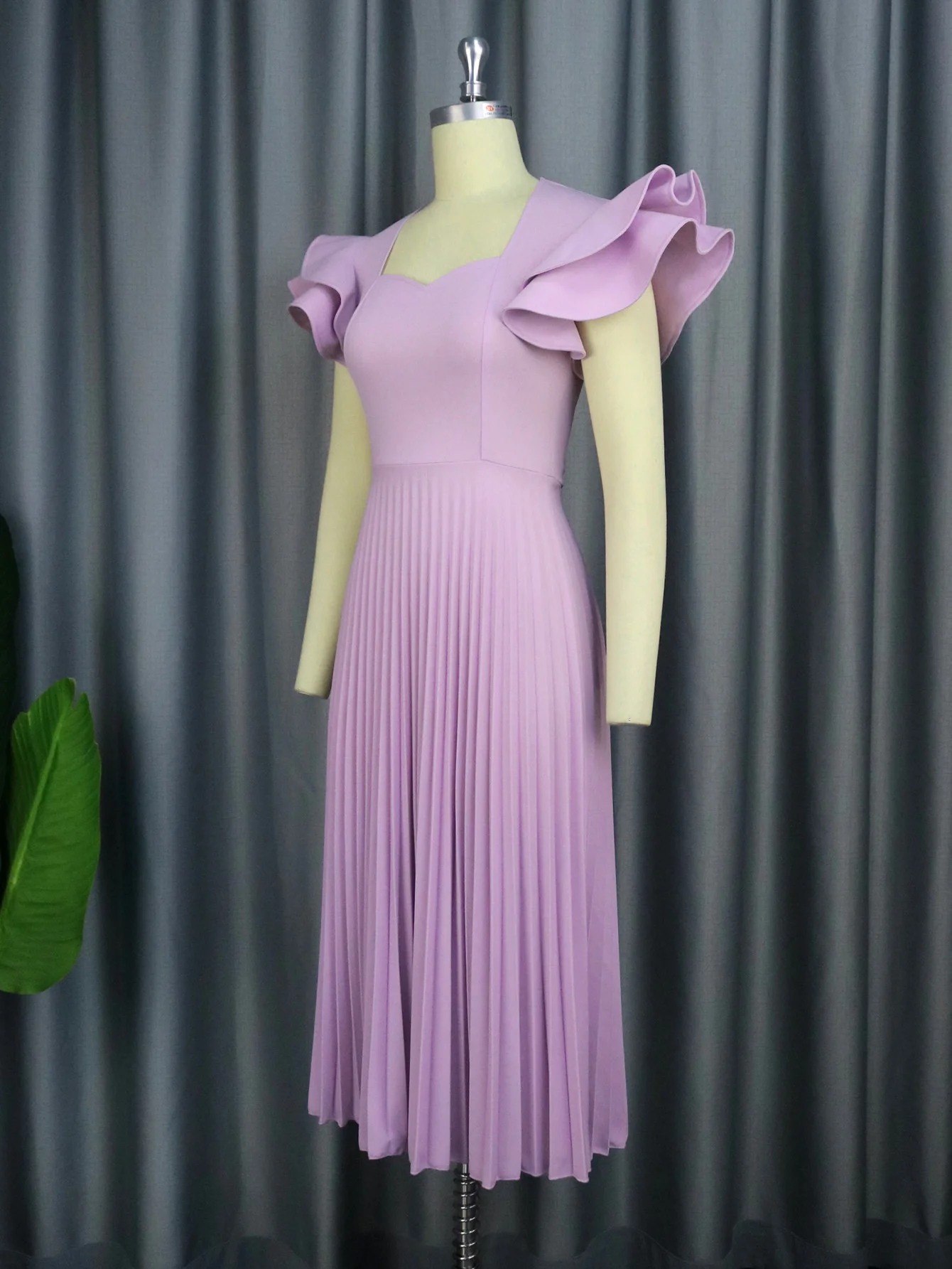 New In Dresses Plus Size Women Fashion Light Purple Square Neck Dress Elegant Temperament Casual Female Commute Pleated Dress