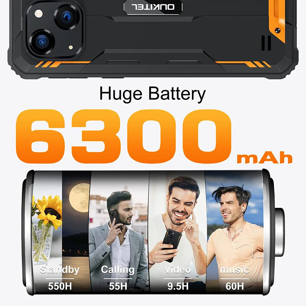 Original Mobile Phones Outdoor Android 12 Quad Core Dual Sim Smartphone 6300mah Battery Ip68 Waterproof  Cell Phones Unlocked