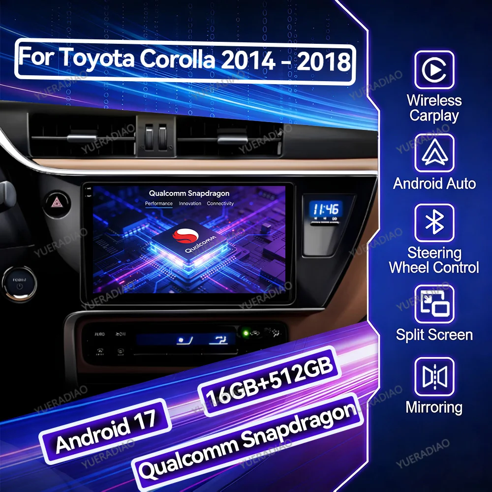 Фото Автомагнитола Android 17 для Toyota Corolla 11 Auris E180 Hybrid 2014-2018, мультимедийный видеоплеер с Carplay, Auto GPS NAVI №1