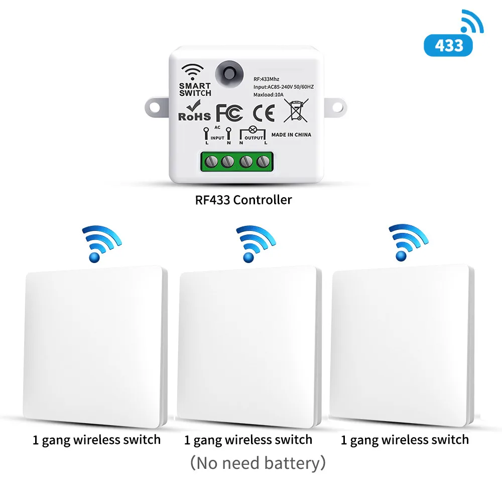 

Smart Rebound Type 433Mhz Light Switch House Improvement Self-Power Remote Controller Push Button Wall Switch Set