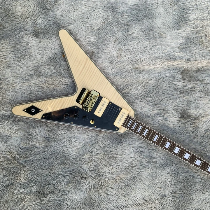 

In Stock Exclusive Randy Rhoads RR 1 Black Pinstripe natural Flying V Electric Guitar Gold Hardware Block MOP InlayTremolo Tailp