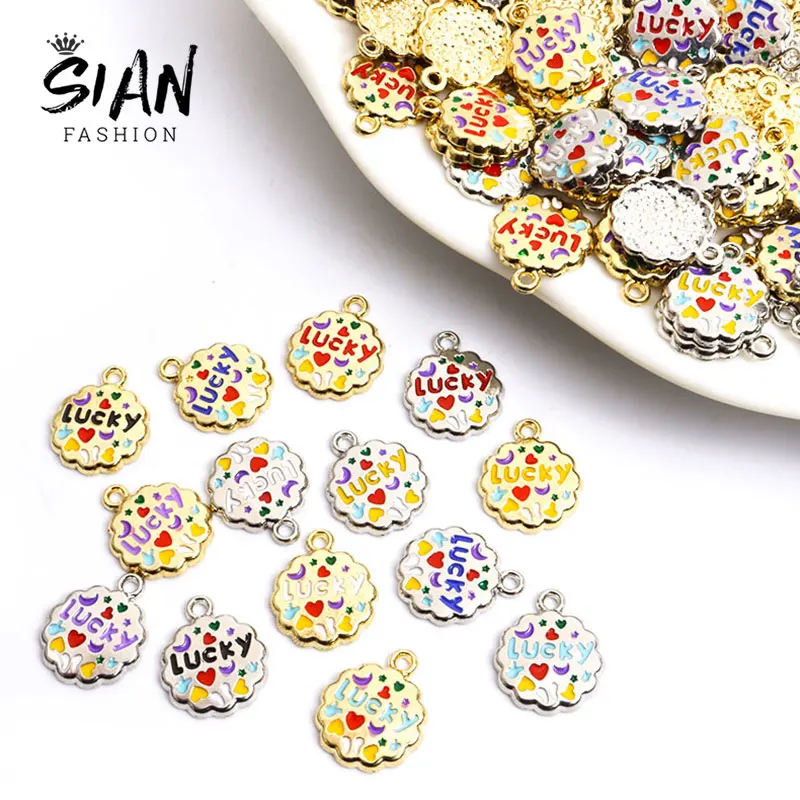 

10pcs Enamel Cute Lucky Tag Charms Cartoon Colorful Letter Zinc Alloy Pendant Charms Jewelry Making for Necklace Wholesale Gifts