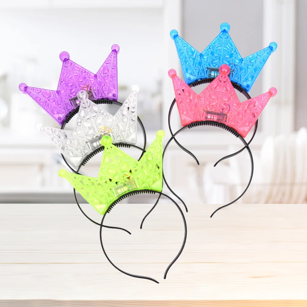 

5pcs Creative Headband LED Shining Headband Crown Headwear for Girl Kid Child (Purple+Pink+White+Blue+Green)