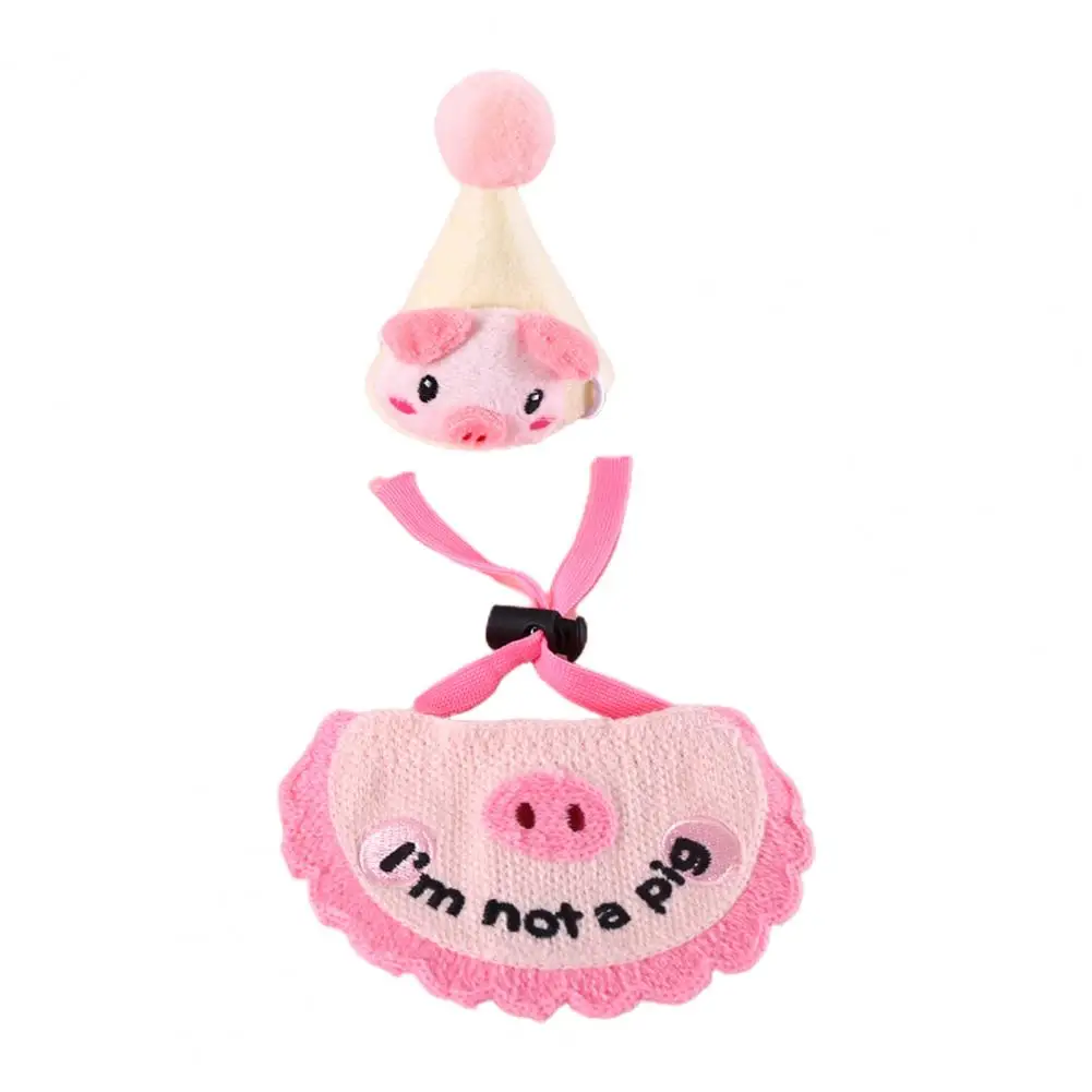 Cartoon Cat Bandana 1 Set Stylish Super Soft Pink Color Pig Pet Bib Saliva Towel with Headgear Supplies |