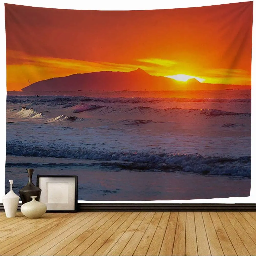 

3D Ocean Tapestry Nature Beach Palm Tree Sunrise Sunset Sky Landscape Tapestries Bedroom Living Room Decorate Wall Hanging