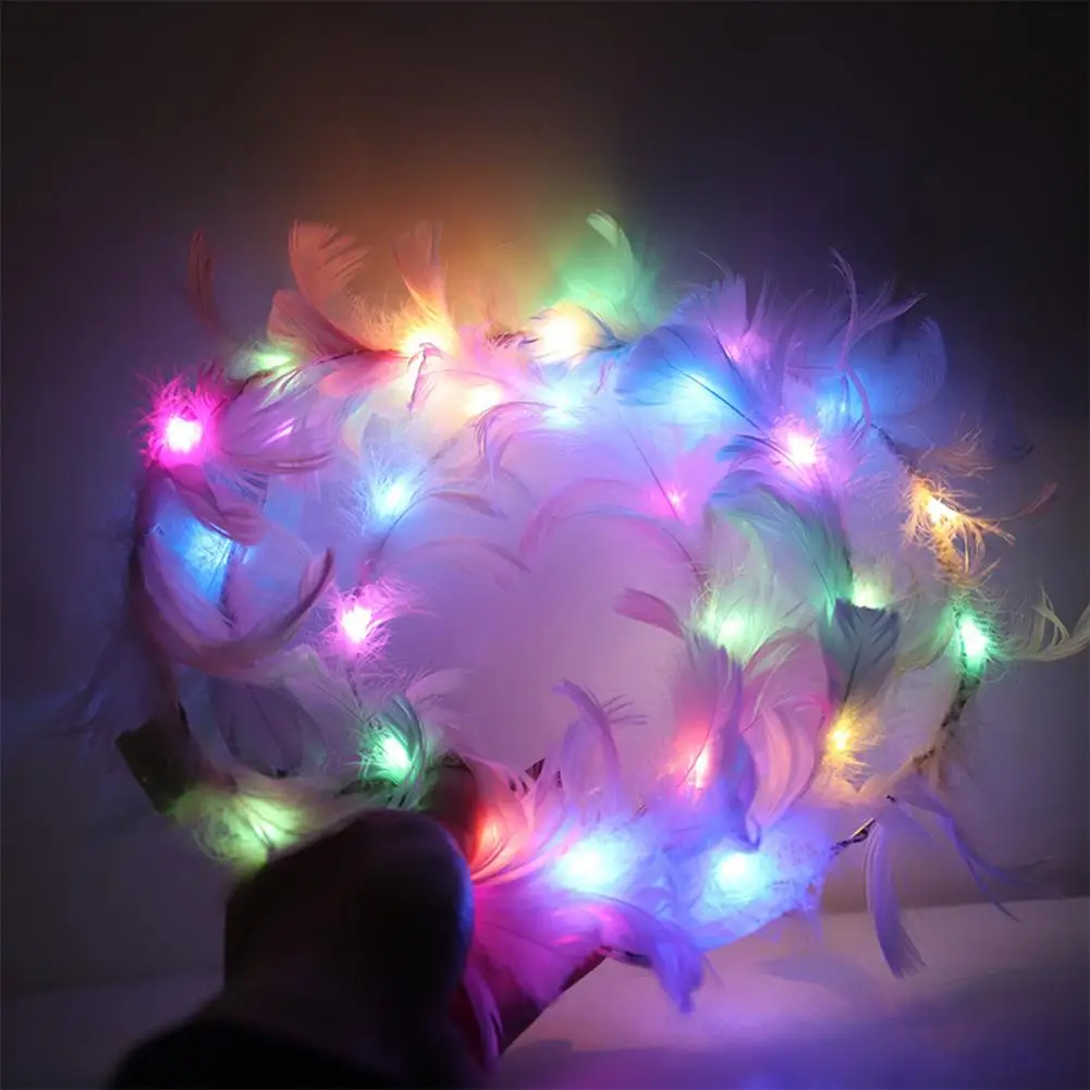 

Metal Night Luminous Wreath Led Angel Feather Wreath Headband Fairy Feather Hair Accessory Goose Feather Wreath Headband