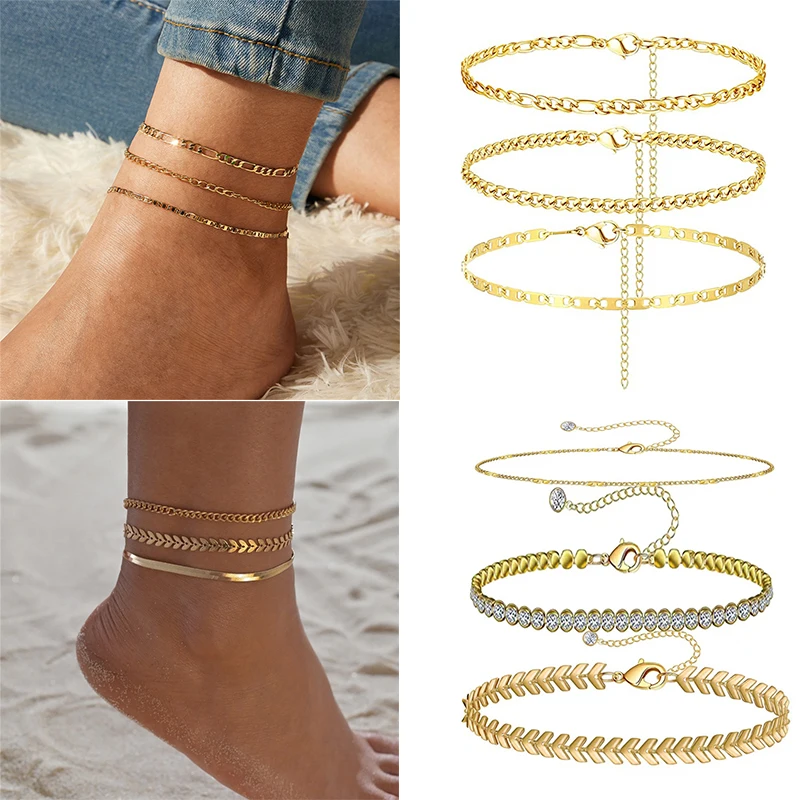 

3pces/set Bohemia Chain Anklets for Women Foot Accessories Summer Beads Beach Barefoot Sandal Bracelet Ankle Jewelry