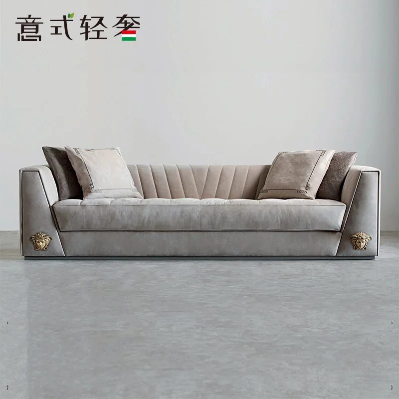 

Italian style luxury Louvre modern imported luxury living room matte leather three-seat sofa
