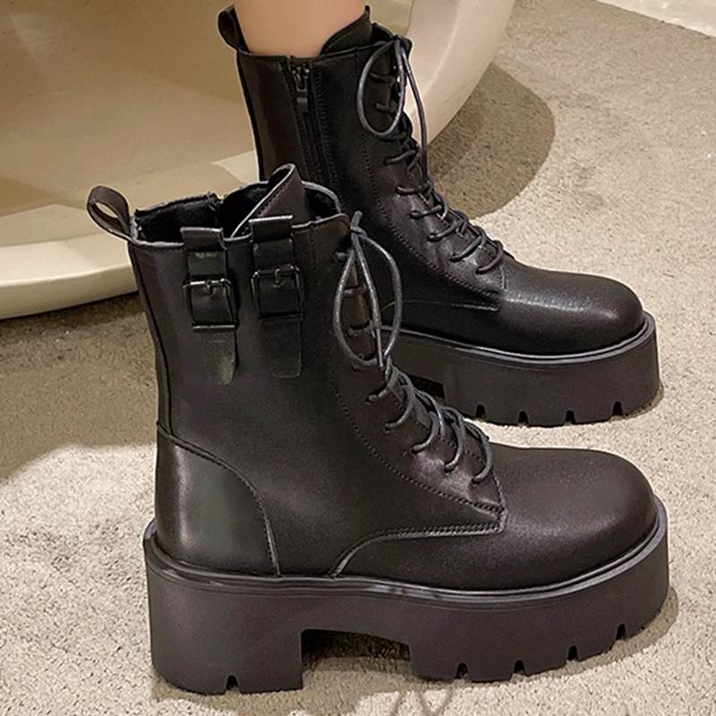 

Women Thick Platform Ankle Boots Casual Shoes 2022 Winter New Fashion High Heels Chelsea Boots Pumps Motorcycle Snow Femme Botas
