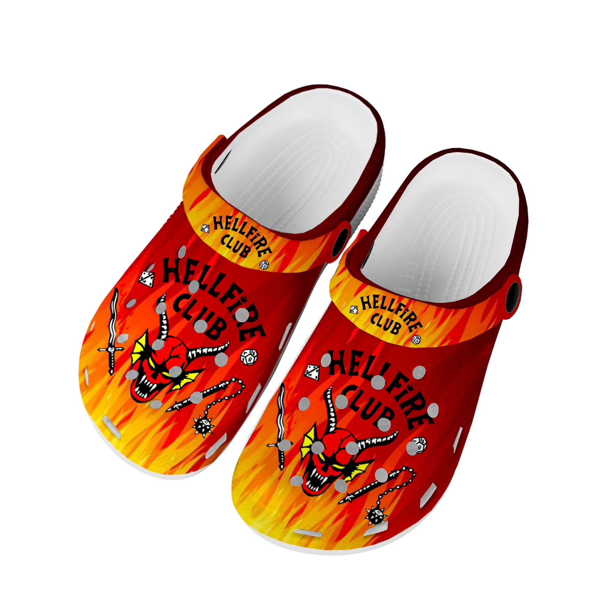 

Домашние Сабо Hellfire Club, обувь для воды на заказ, Эдди мунсон, мужская и женская обувь для подростков, обувь для странных вещей, искусственные тапочки с отверстиями для пляжа