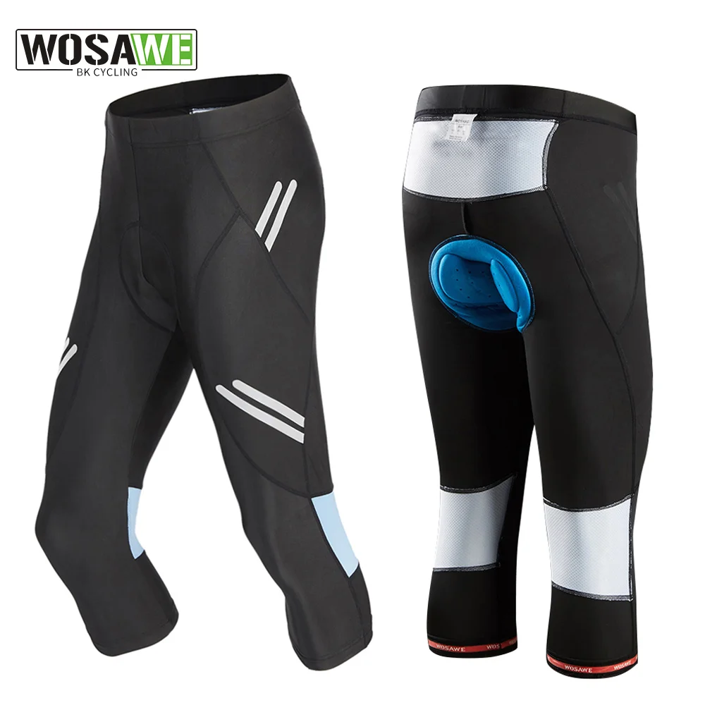 

WOSAWE Reflective Men's Cycling Cropped Pants Calf-Length Mountain Bike Tights Gel Padded Riding MTB Spinning Bicycle Shorts