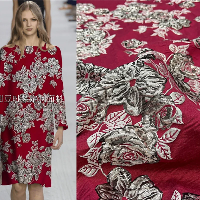 

Golden Silk Peony Yarn Dyed Jacquard Fabric European Fashion Brand Designer for Diy Sewing Cloth Flower Blazer Dress Trench Coat