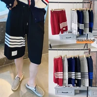 summer tb striped shorts four bars ice linen knitted five point pants all match sports pants men and women with the same style
