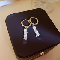 korean fashion popular tiny opal bamboo women earring trendy micro inlaid zircon drop earrings wedding jewelry accessories gift