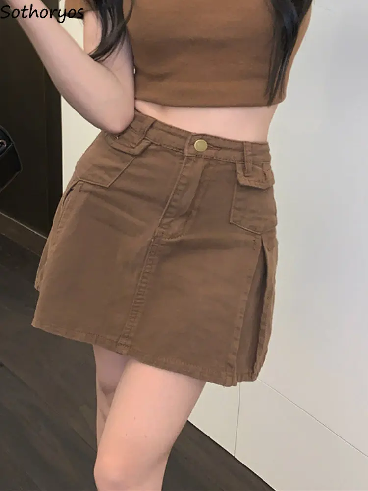 

Джинсовые Юбки Женские однотонные со складками в классическом Корейском стиле для отдыха универсальные простые базовые современные популярные мягкие симпатичные